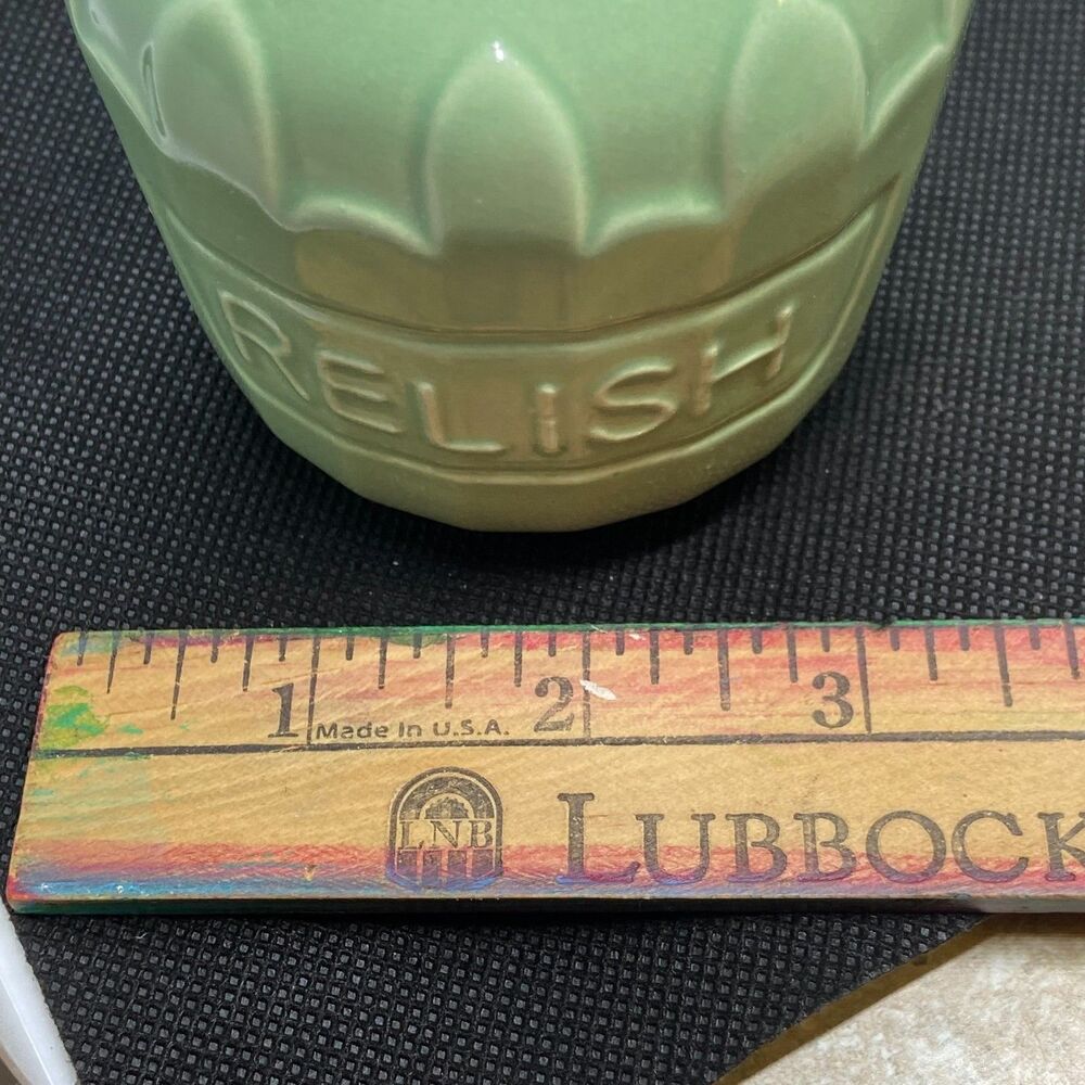 CLEARANCE ceramic relish jar with lid and spoon green vintage retro kitch - Picture 12 of 12